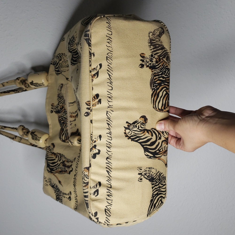 Zebra Novelty Print Canvas 100% Cotton Large Tote Bag Safari Beachy Vacation - Picture 3 of 16
